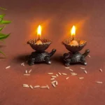 Brass Diya Set of 2, Fine HandCarved Turtle Design Diya in Brass
