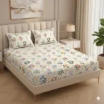 Fabicra Elegant Floral Cotton Elastic Fitted King Size Double Bed Bedsheet with 2 Pillow Covers (OFFER)
